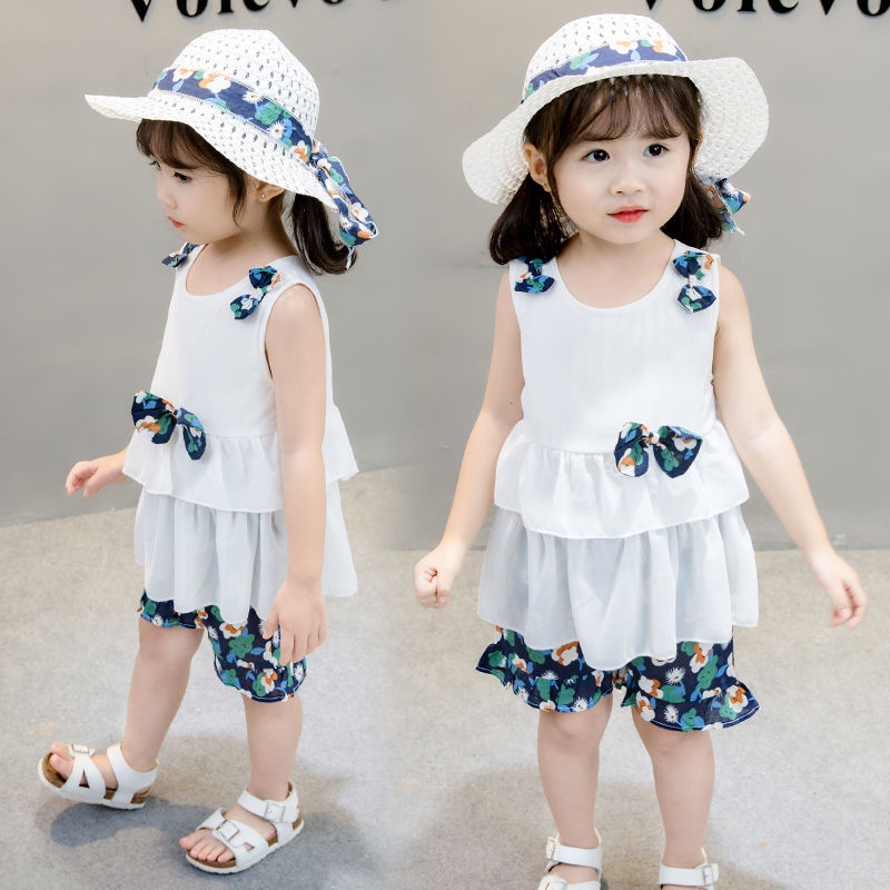 Set đồ áo trắng quần hoa kèm mũ cho bé gái ( N01072 )