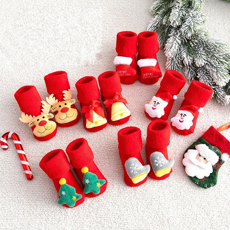 Vớ cotton dày họa tiết giáng sinh dễ thương cho bé sơ sinh