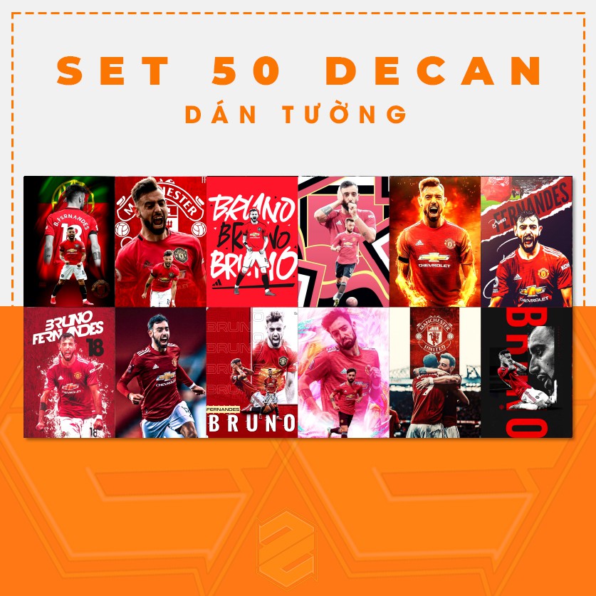 Set 50 Decal Dán Tường Bruno Fernandes | Mua 5 Hình Tặng 1 Hình Cầu Thủ Cắt Sẵn Kích Thước Tờ A4 Chất Liệu In Không Bay