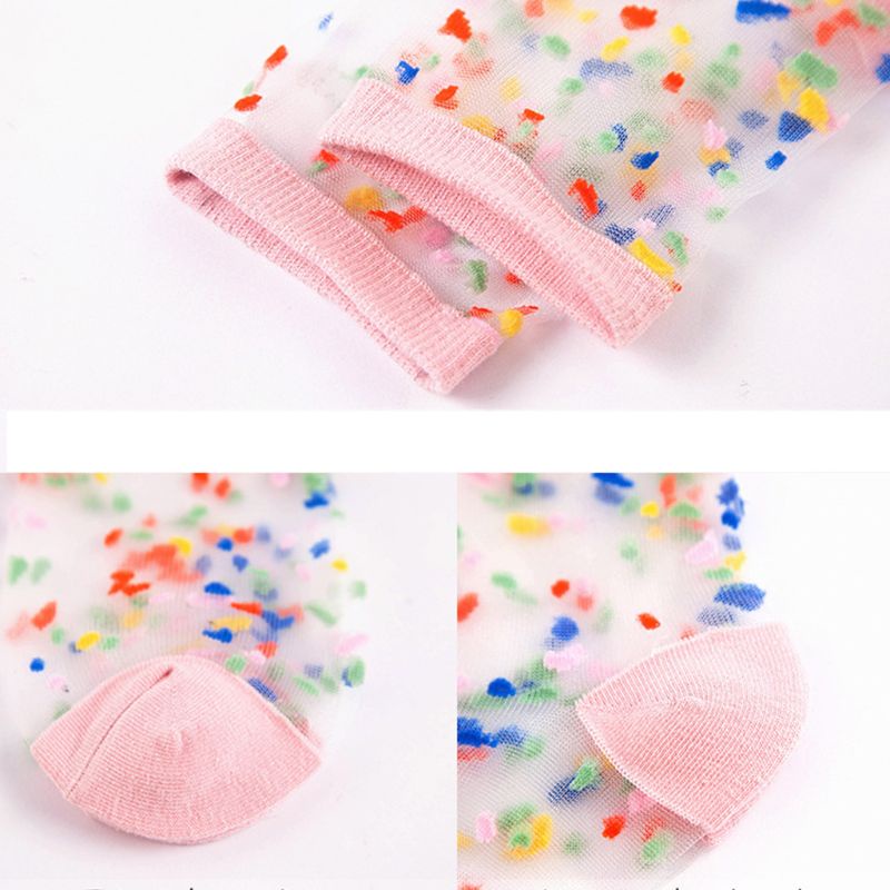 Xiangbao Vớ Lưới Sợi Thủy Tinh Trong Suốt Siêu Mỏng Thoáng Khí Kẻ Sọc Chấm Bi Nhiều Màu Cho Nữ Mi