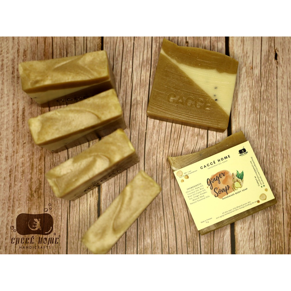 Xà phòng Gừng làm sạch thư giản tinh dầu Hoàng Đan Caccé Home (Handmade soap)