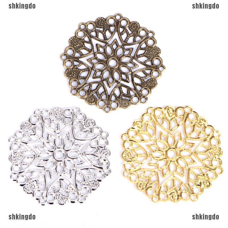 Set 50 phụ kiện hình bông hoa chạm rỗng màu đồng dùng làm đồ trang sức DIY