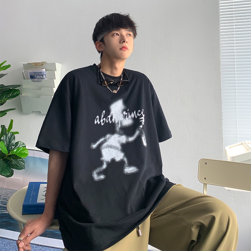 Áo thun tay ngắn dáng rộng in họa tiết graffiti phong cách hip hop thời trang dành cho nam 2021