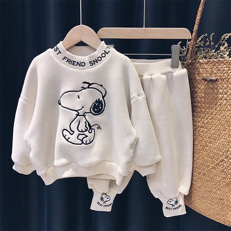 Bộ Nỉ Cho Bé Thêu Hình Chú Chó SNUPY Cực Xinh, Quần Áo Mùa Thu Đông Cho Bé Từ 7-28kg - MOOBABY SHOP