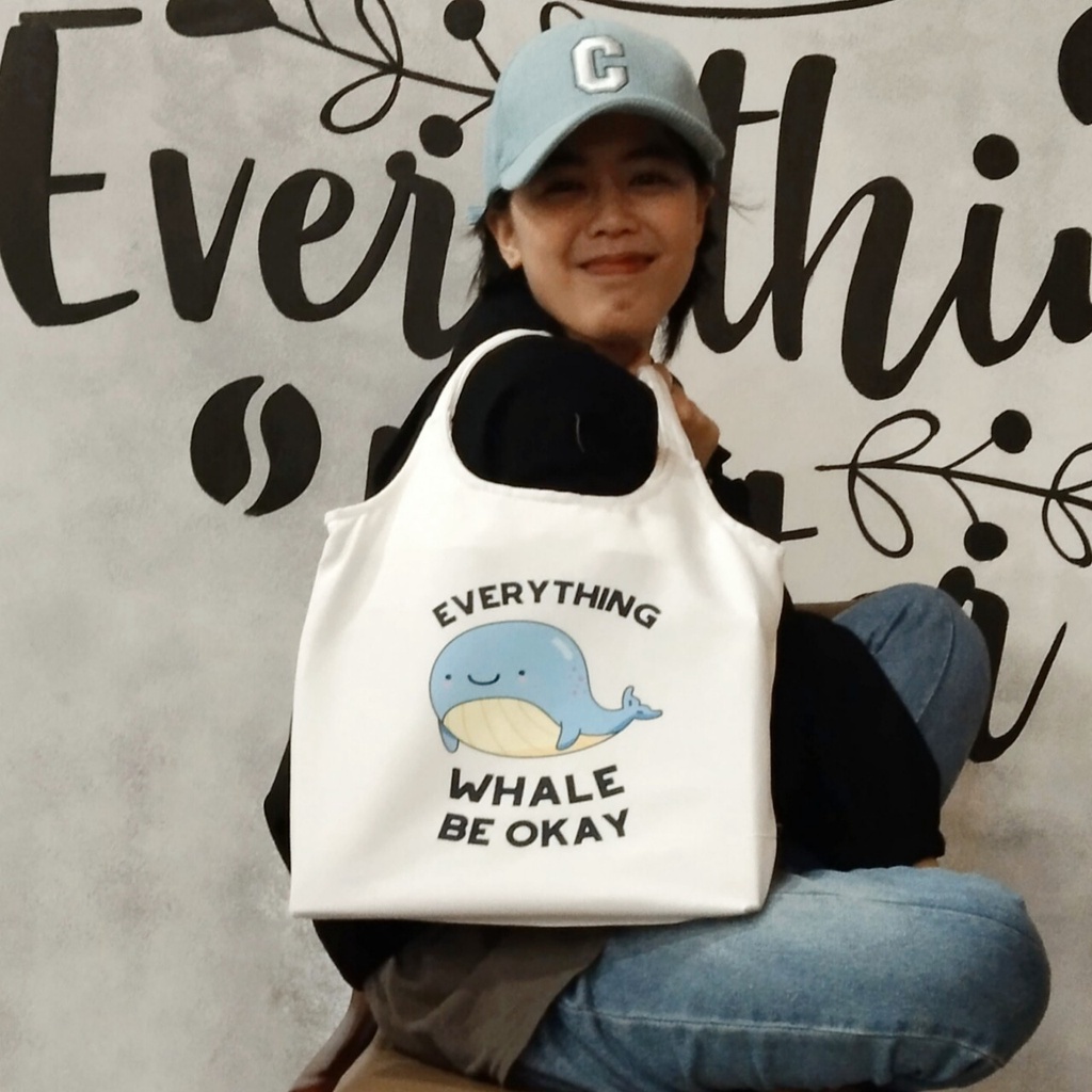 Túi tote, vải canvas 100% poli cao cấp, phong cách thời trang ulzzang, có khoá miệng xịn xò CÁ VOI CUTE mã K22