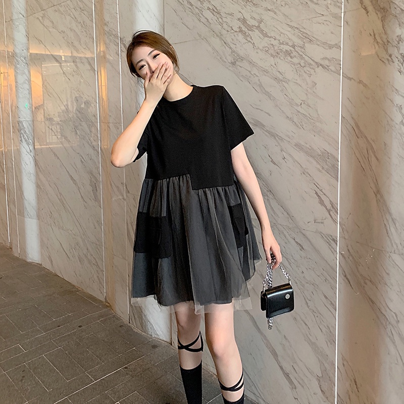 Đầm PERTY ngắn tay phối ren thời trang dành cho nữ