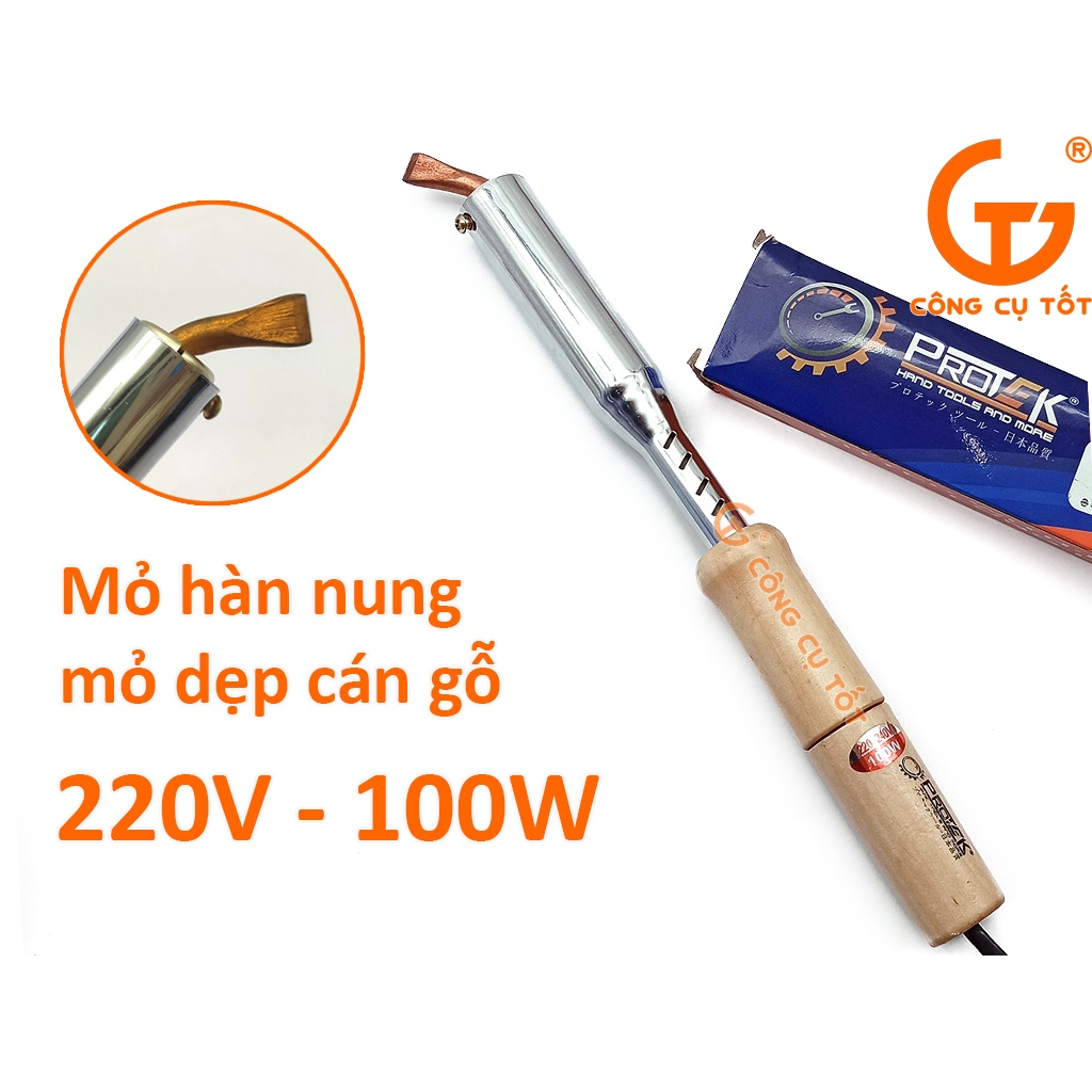 Mỏ hàn nung mỏ dẹp cán gỗ Protek 220V-100W