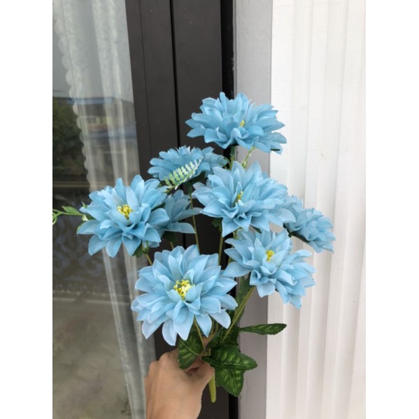 Cụm Hoa Thược Dược 9 bông Size 8cm_ Hoa Lụa Cao Cấp