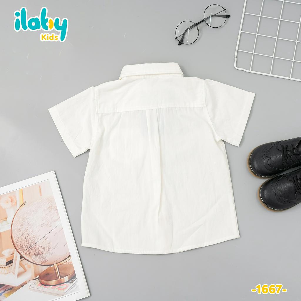 Áo sơ mi cộc tay bé trai ILABY phối nẹp áo chất liệu thô cotton thoáng mát thấm hút mồ hôi cho bé 10-36kg[22IB1667D3SC]