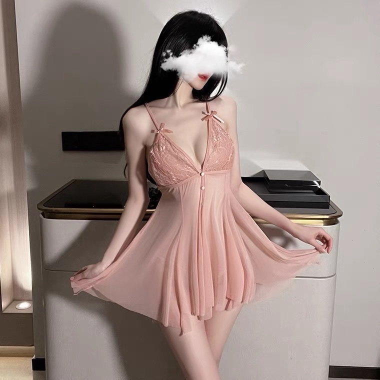 Váy ngủ voan mỏng phối ren ngực xuyên thấu sexy có hàng cúc giữa gợi cảm THE CELYNBRA - V34 | BigBuy360 - bigbuy360.vn