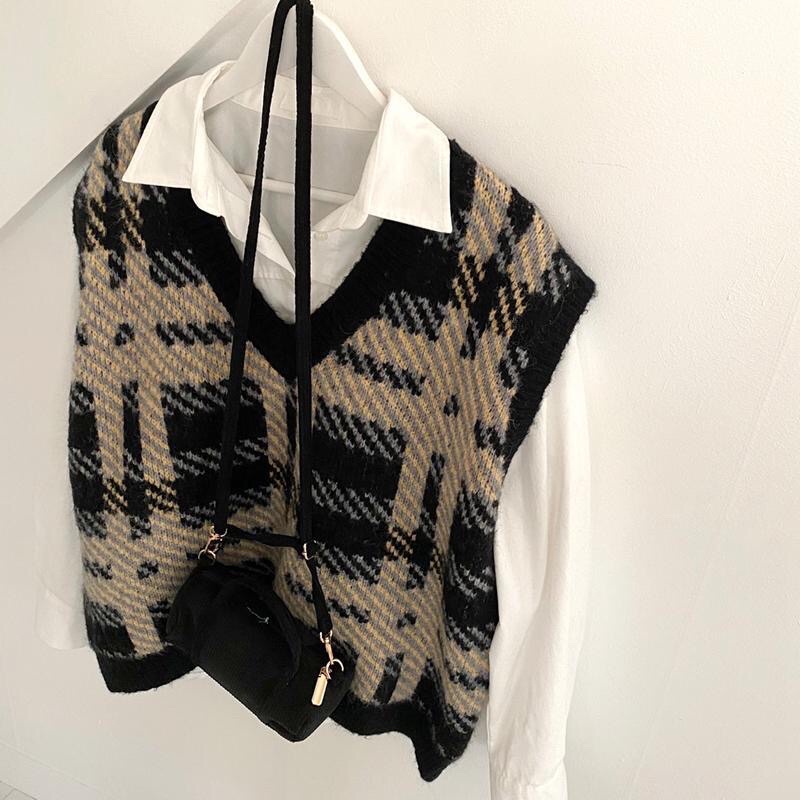 Set gile áo sơmi gile kẻ caro vintage dáng xuông cá tính ( Giao Trước Tết ) | BigBuy360 - bigbuy360.vn