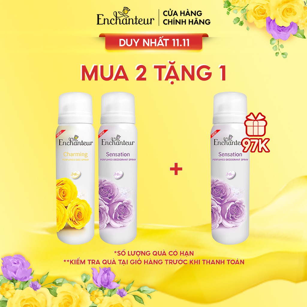 Combo 2 Xịt Khử mùi Enchanteur Charming và Sensation 150ml/Chai