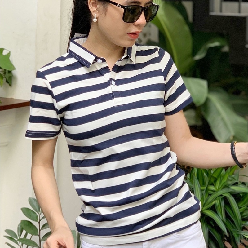 Áo thun nữ Cổ Sơ Mi (Cổ trụ) TOLI Màu Xanh mực, chất cotton 4 chiều mềm mịn, co dãn