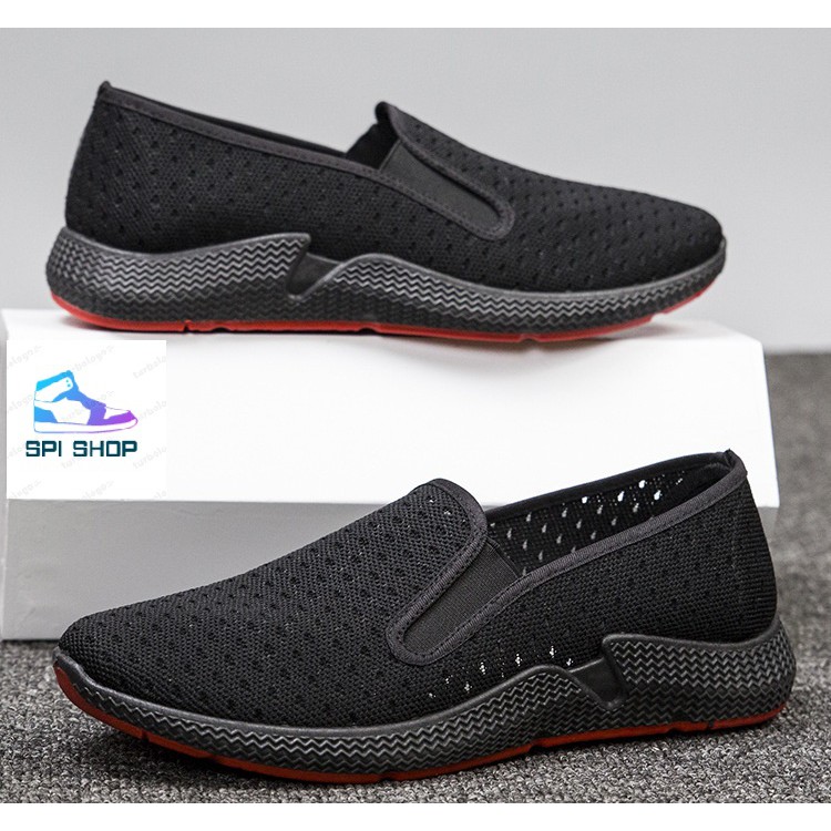 Giày Lười Vải Nam Đế Cao Lỗ Thoáng Khí Màu Đen Ts60 fom to