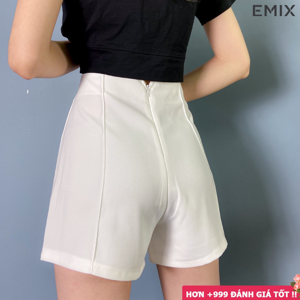 Quần short nữ cơ bản EMIX (3 màu), dáng ngắn, cạp cao, khóa sau, ống rộng vừa, vải tuyết mưa mềm mịn