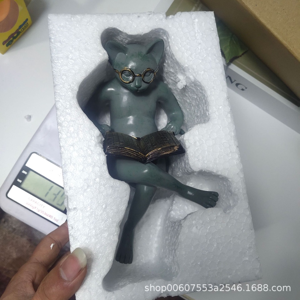 Mô Hình Mèo Đọc Sách Bằng Nhựa Resin Thủ Công Trang Trí Phòng Học / Sân Vườn