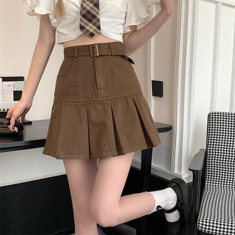 Chân váy jean IELGY lưng cao màu trơn đơn giản phong cách Hàn Quốc thời trang