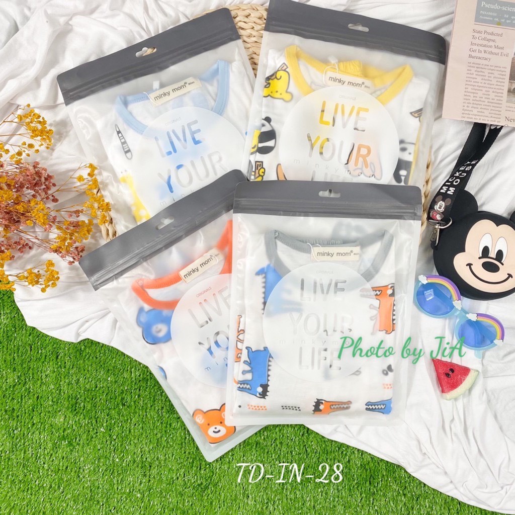 [LDD17] Bộ Dài Tay Thun Lạnh MINKY MOM In Thân Trắng Họa Tiết Động Vật, Mềm Mịn, Thoáng Mát, Hàng Chuẩn Loại 1 Cho Bé