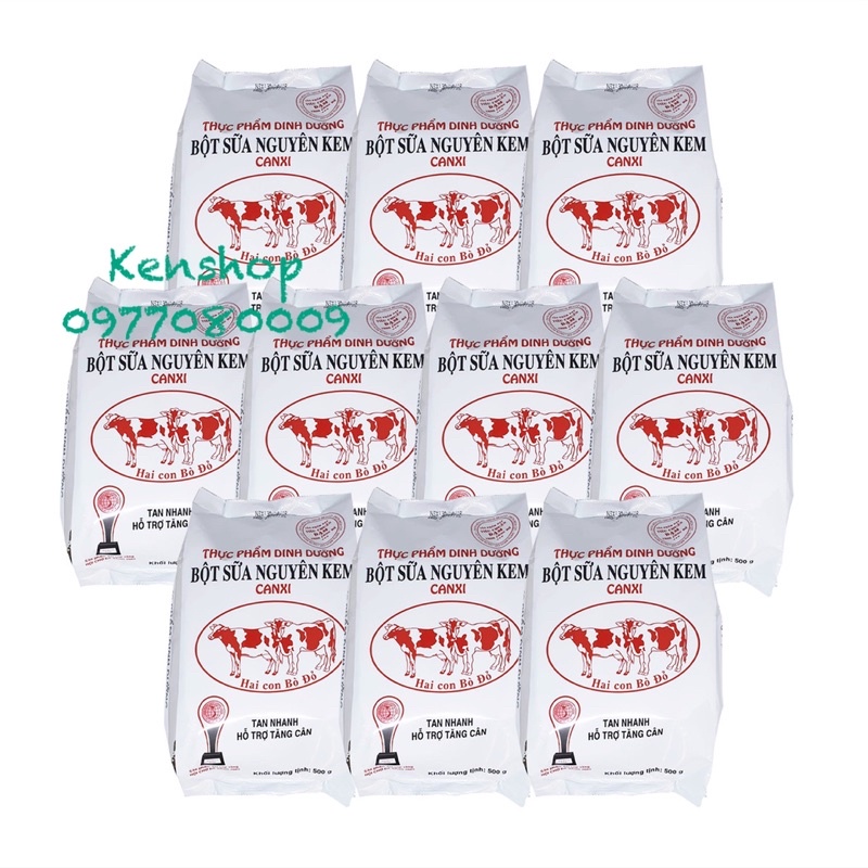 Bột Sữa Nguyên Kem Hai Con Bò Đỏ giàu canxi túi 500G
