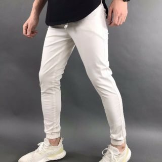 Quần jogger kaki nam lưng thun màu trắng