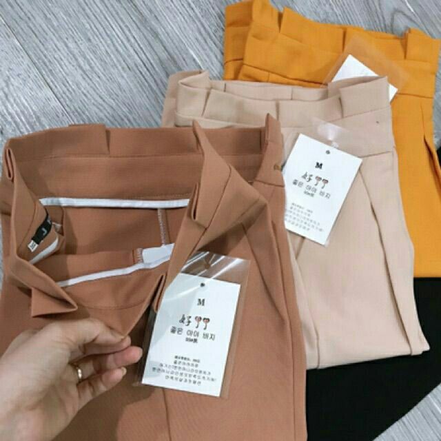 Quần baggy nữ cạp bèo chất vải tuyết mưa 3 màu đen, vàng, kem | BigBuy360 - bigbuy360.vn