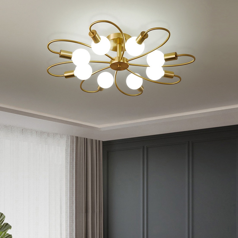 Đèn trần 8 bóng LED màu vàng đen đơn giản sáng tạo phong cách Bắc Âu trang trí phòng khách/phòng ngủ