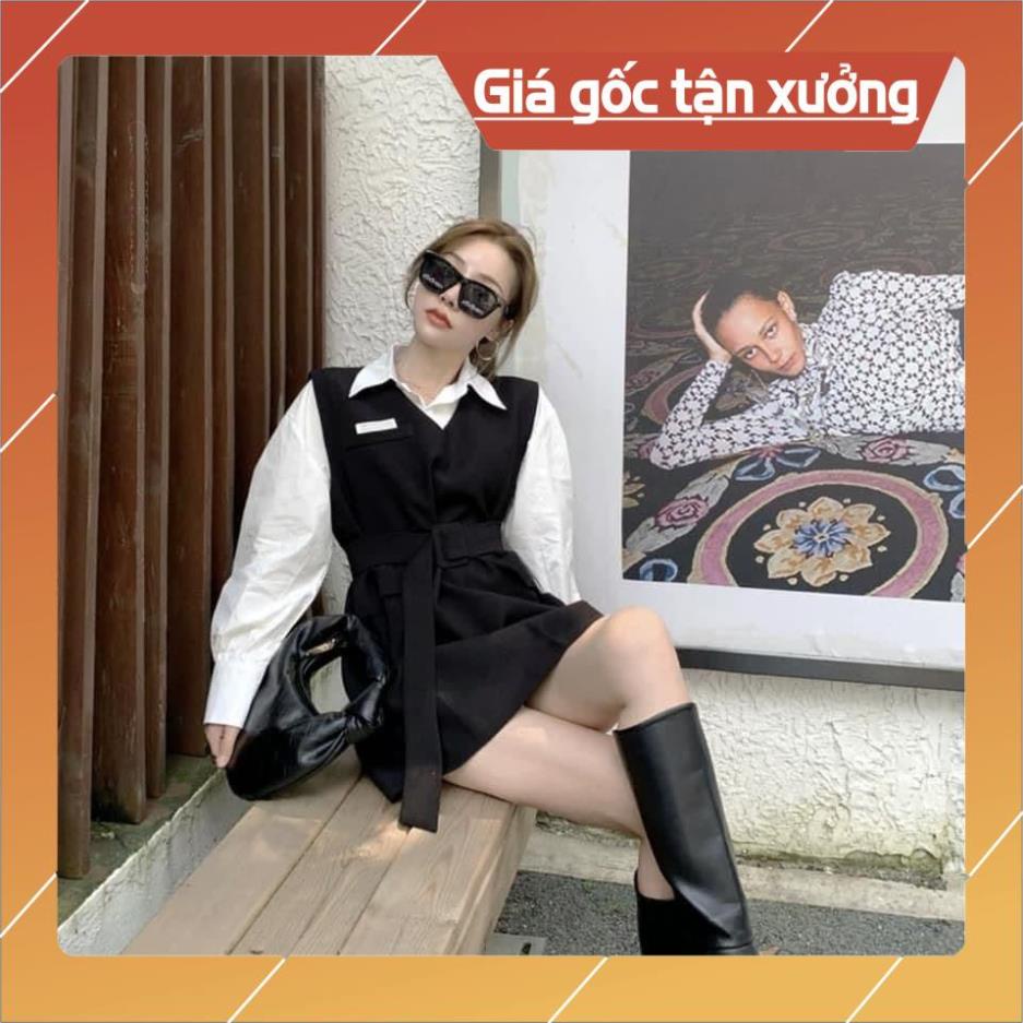 [Hàng Chất Lượng] Set Áo Sơ Mi + Đầm Suông Kèm Belt (ÁO TRẮNG + ĐẦM ĐEN) | BigBuy360 - bigbuy360.vn