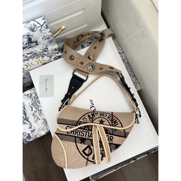 Túi dior saddle thổ cẫm cầm tay