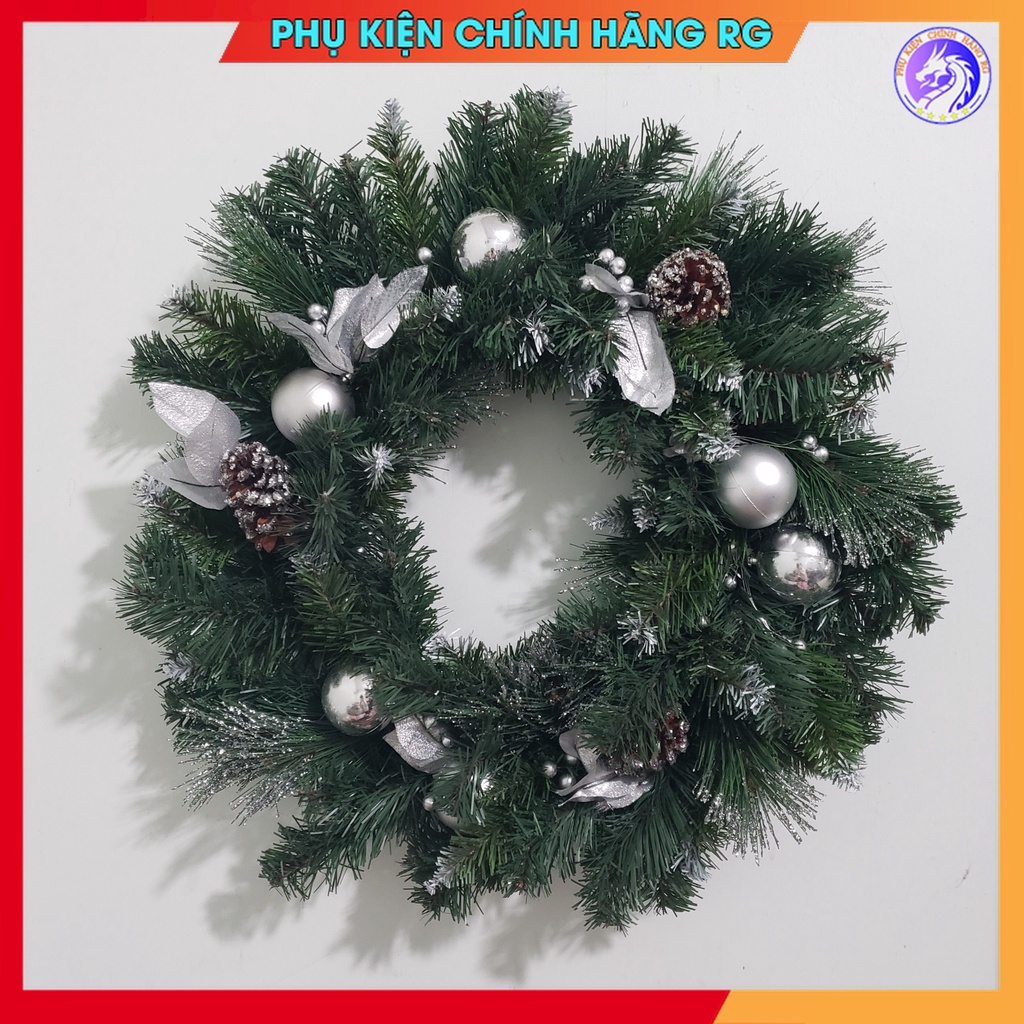 Vòng treo cửa giáng sinh vòng nguyệt quế trang trí noel giá rẻ đẹp lung linh màu xanh bạc
