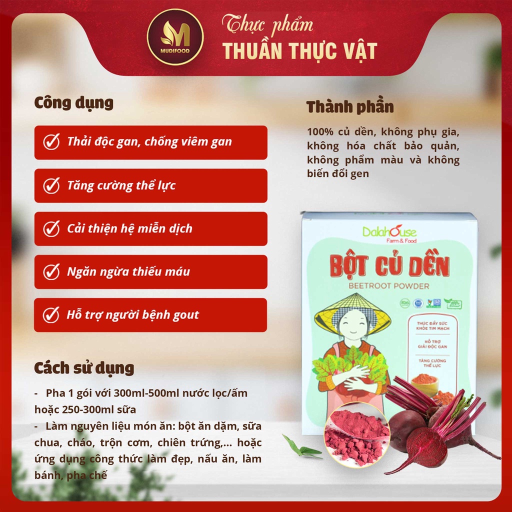 Bột Củ Dền Hữu Cơ Nguyên Chất Sấy Lạnh Dalahouse