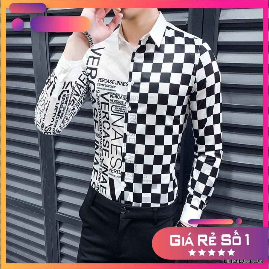 Áo sơ mi phối caro đen trắng Vercase TSM mã 136 | BigBuy360 - bigbuy360.vn