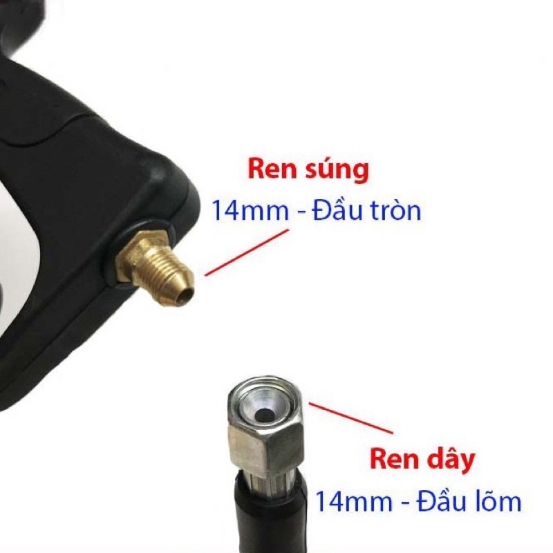 Súng rửa xe áp lực cao ren ngoài 14mm và 22mm kèm ống nối dài 36cm