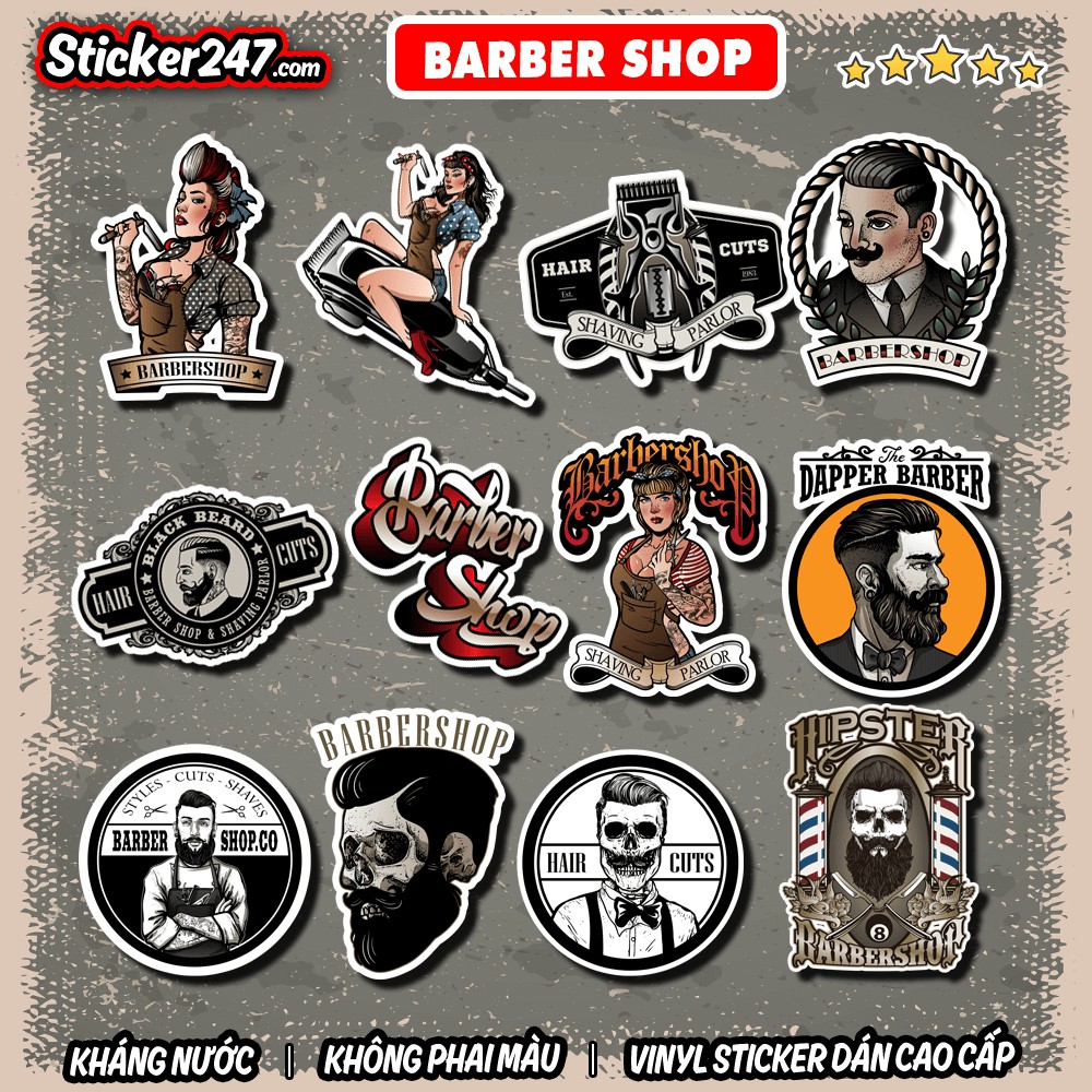 Sticker Barber Shop 🌈𝑭𝒓𝒆𝒆𝒔𝒉𝒊𝒑 Sticker Dán Mũ Bảo Hiểm, Dán Xe, Vali, Laptop - Hình Dán Cửa Kính, Dán Gương - Chống Nước
