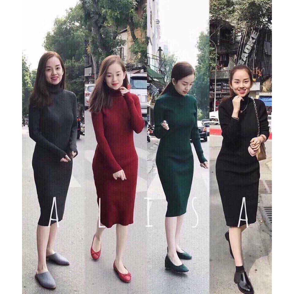  Váy len maxi cổ lọ