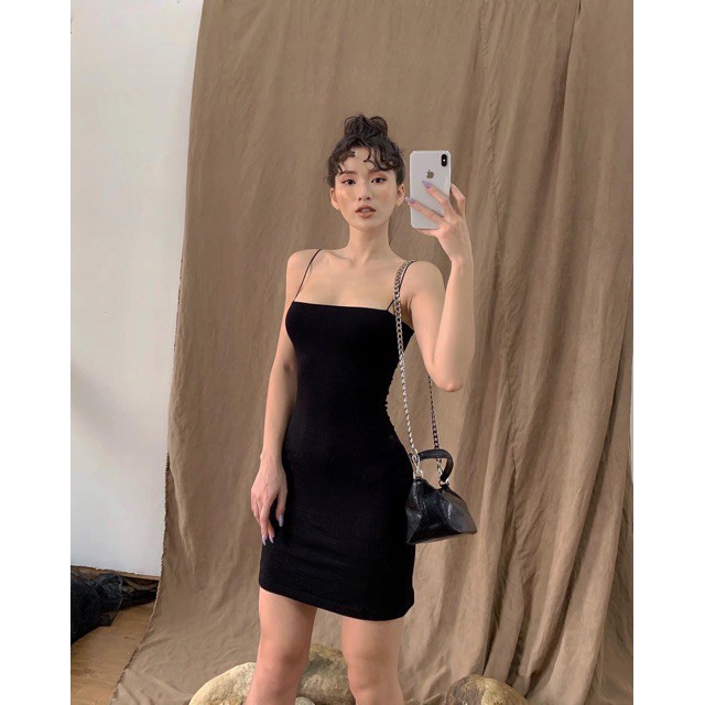 Váy ôm body hai dây sợi bún bóp eo sexy 3 màu đen ulzzang nữ 4.9