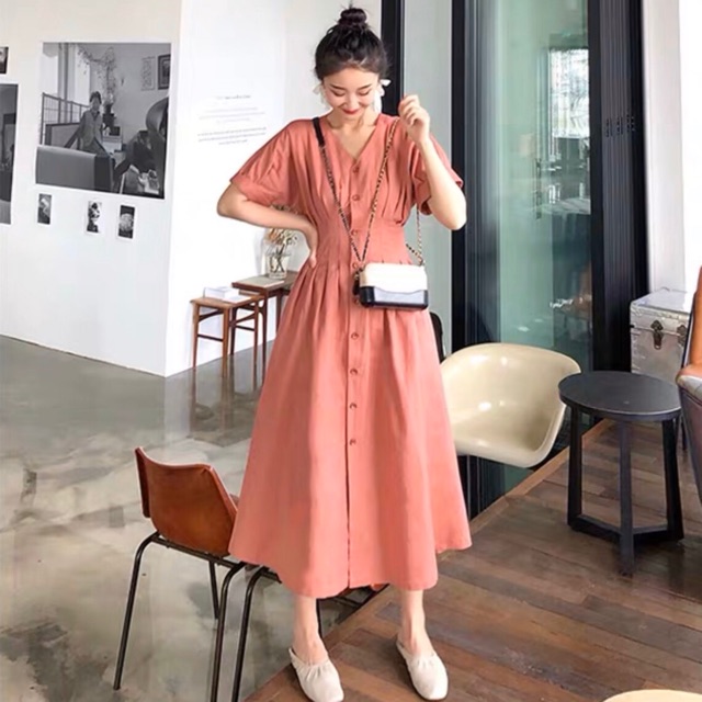 Đầm hồng ruốc xếp li form dài (kèm hình thật) | BigBuy360 - bigbuy360.vn