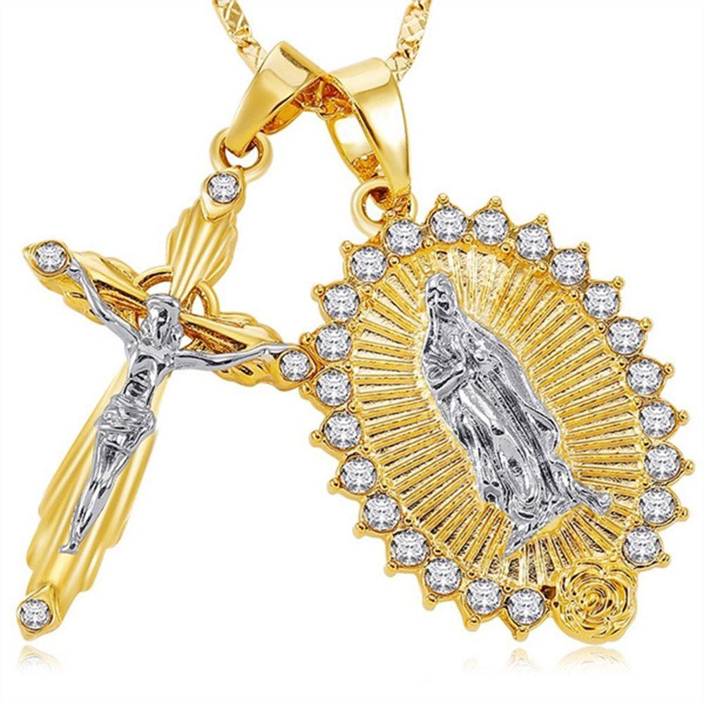 NIUYOU Vòng cổ Totem Crucifix Mặt Thánh Giá Màu Vàng
