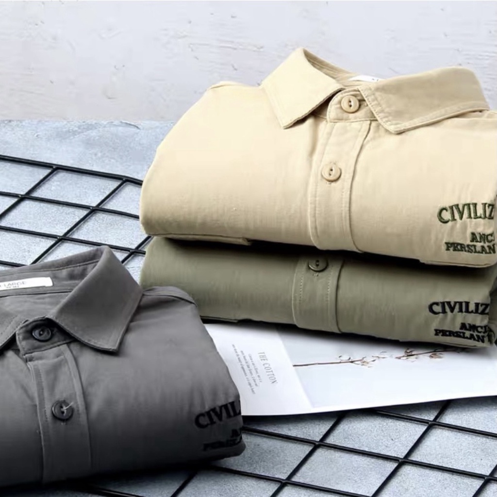 Áo sơ mi kaki nam nữ cao cấp,nam nữ, unisex basic, dáng Hàn, dễ mặc dễ phối đồ, sơ mi thêu chữ