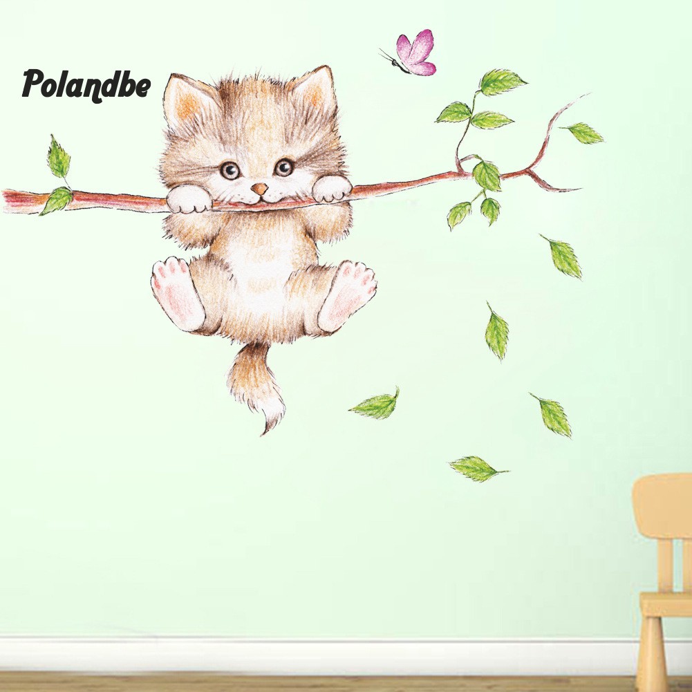 Giấy dán tường decal PVC hình mèo hoạt hình dễ thương trang trí phòng ngủ cho bé DIY