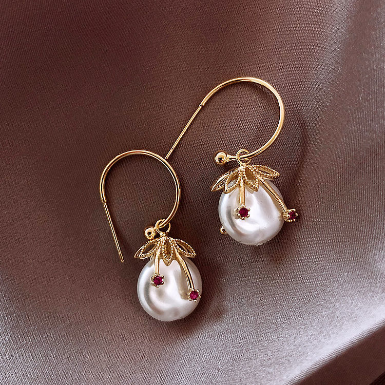 [French Baroque Pearl Earrings] hd-by-2021 new French baroque pearl net red temperament S925 silver needle Earrings Fashion Girl