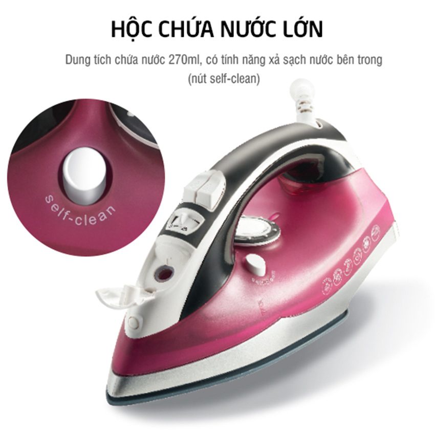 [Bảo Hành 12 Tháng] - Bàn ỦI Hơi Nước Lock&amp;Lock ENI331BLU ENI331RED, 220-240V, 50-60Hz, 2200W