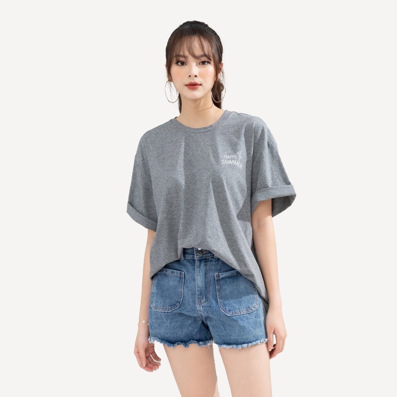 Áo phông cotton ghi, dáng dài, in hình con hổ Toson AP999G52