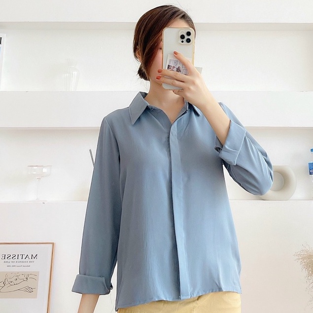 Áo sơ mia lụa cao cấp 💚 Áo sơ mi nữ công sở dài tay trơn màu | BigBuy360 - bigbuy360.vn