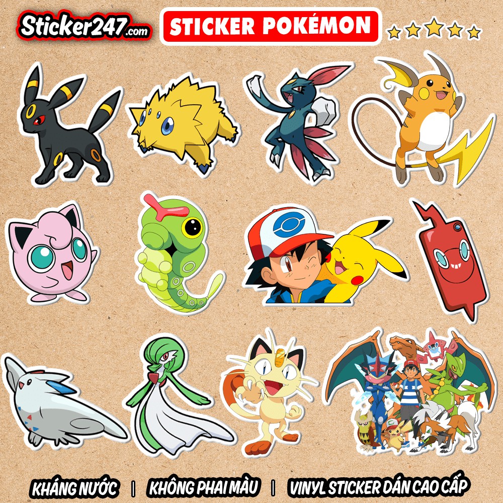 Sticker poke.mon 𝑭𝒓𝒆𝒆𝒔𝒉𝒊𝒑 hình dán hoạt hình chống nước, dán laptop, điện thoại, đàn guitar, mũ bảo hiểm, vali, ipad