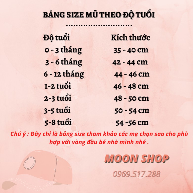 Mũ Lưỡi Trai Đáng Yêu Cho Bé Từ 0 - 4 Tháng Tuổi Vòng Đầu 40cm M06