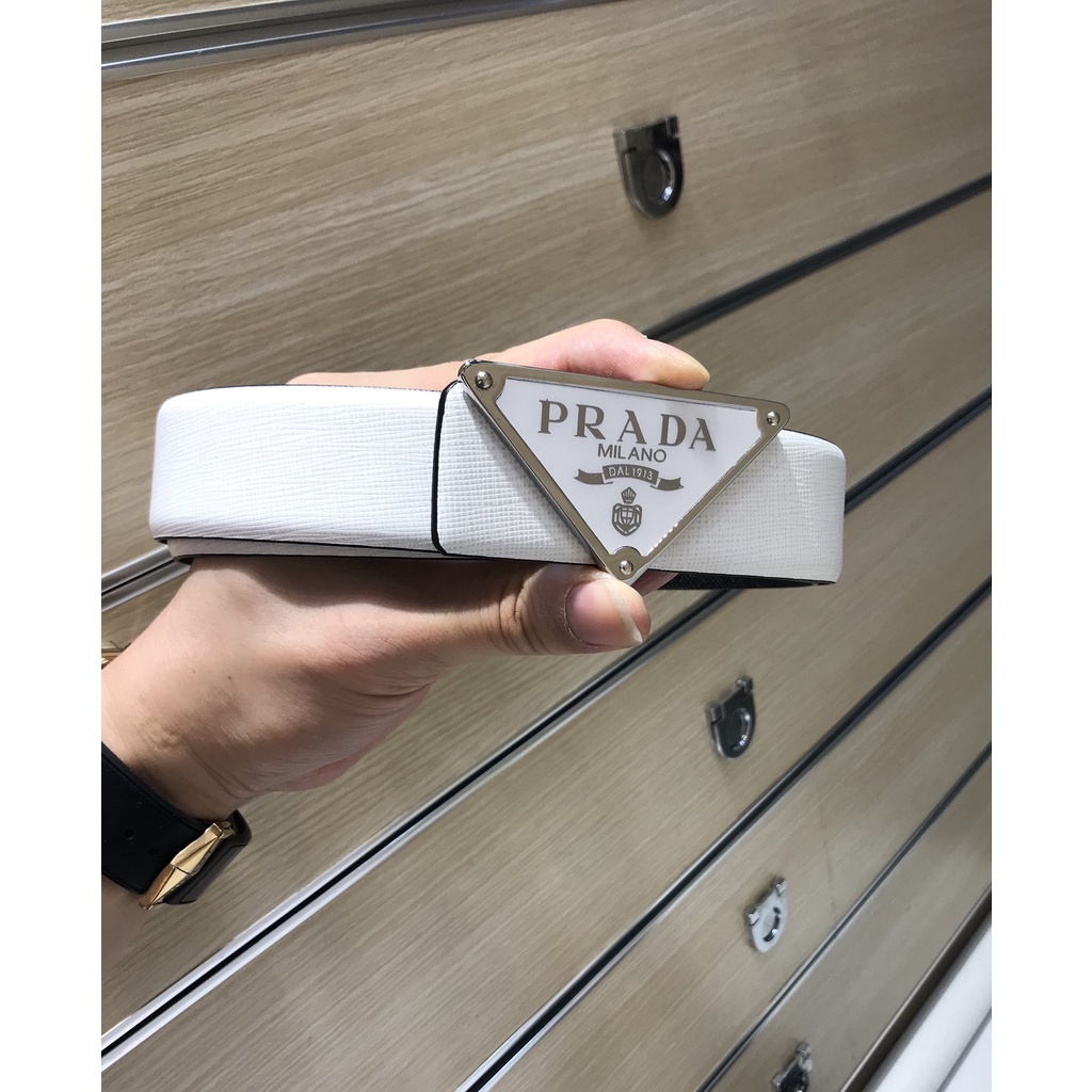 Thắt lưng da thật thời trang cao cấp Prada nam nữ phong cách sang trọng