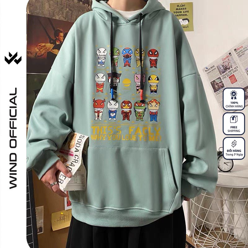 Áo khoác hoodie nữ WIND unisex form rộng nam nữ nỉ Ngẫu Nhiên thử sự may mắn oversize | BigBuy360 - bigbuy360.vn