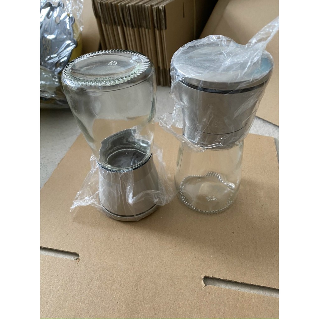 Dụng Cụ Xay Tiêu Thủy Tinh Cầm Tay Nắp Inox Cao Cấp -Hàng Lỗi Móp Nắp Thanh Lý Giá Rẻ