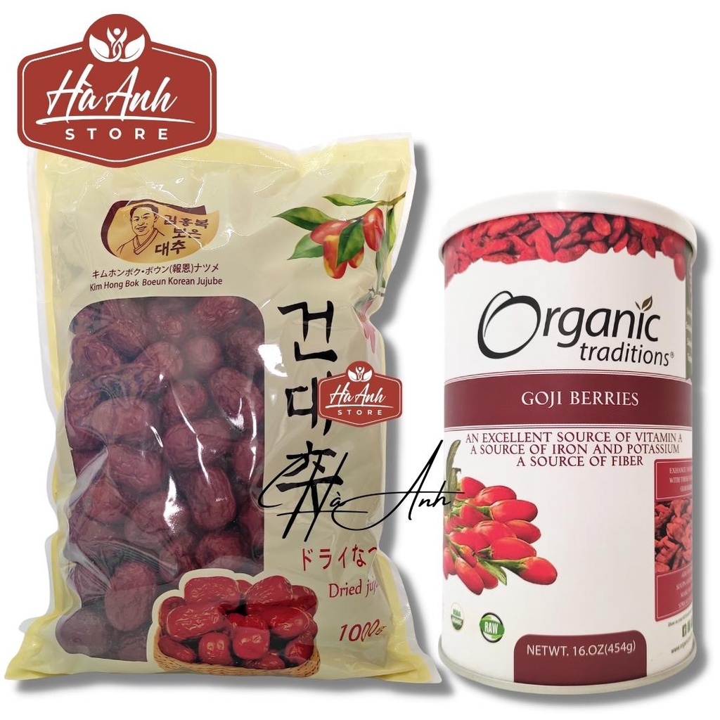 Táo Đỏ Sam Sung Hàn Quốc 1000g BOEUN JUJUBE, Kỷ Tử Hữu Cơ Sấy Khô Organic Traditions 454gr