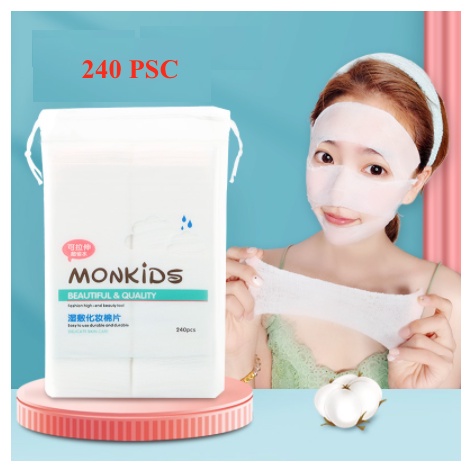 Bông cotton lotion mask đắp toner MONKIDS gồm 240 miếng bông tẩy trang mỏng co giãn tốt